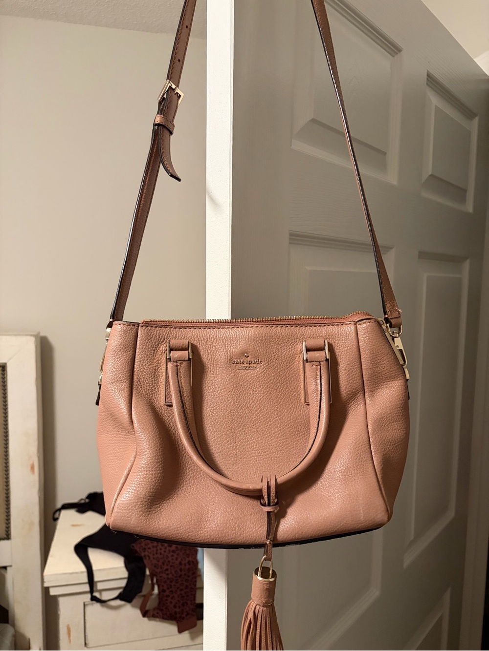 kate spade dusty rose leather crossbody tote with tassel